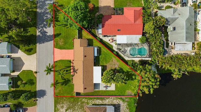 3302 69th St W, Bradenton, FL 34209 - aerial overview of property's location with a nearby body of water and property boundaries highlighted