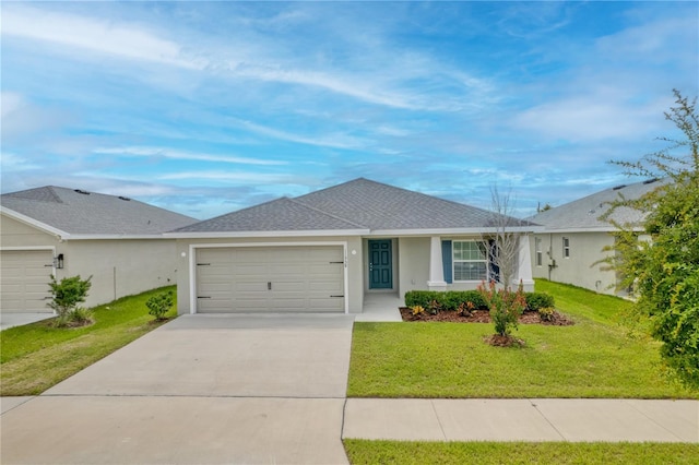 11958 Stone Pine St, Riverview, FL 33569 - single story home featuring stucco siding, an attached garage, driveway, a front yard, and roof with shingles