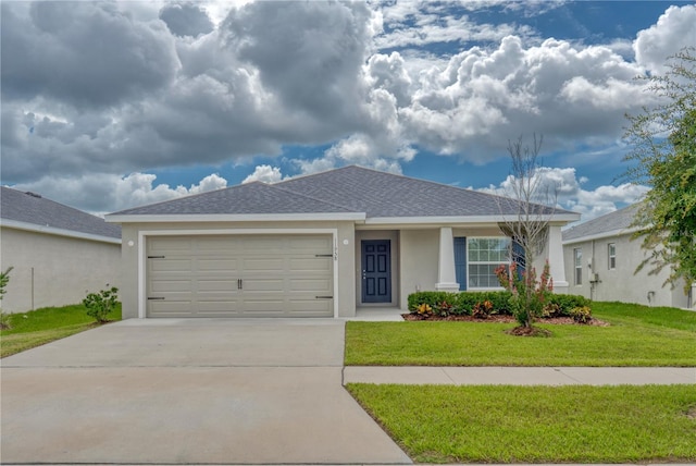 11958 Stone Pine St, Riverview, FL 33569 - single story home with stucco siding, driveway, a front lawn, a garage, and a shingled roof