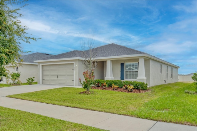 11958 Stone Pine St, Riverview, FL 33569 - single story home featuring a garage, stucco siding, concrete driveway, a front yard, and a shingled roof