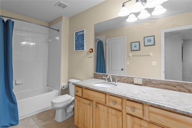 4715 Barnstead Dr, Riverview, FL 33578 - full bathroom with vanity, tile patterned floors, shower / bath combo, and a chandelier