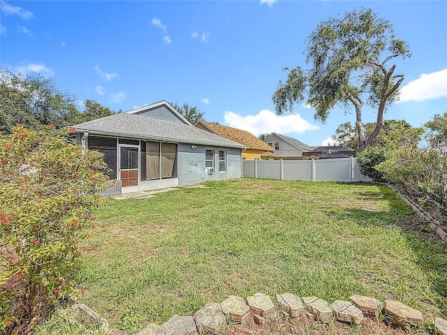 1741 Oak Spring Dr, Tarpon Springs, FL 34689 - rear view of property with a fenced backyard, a sunroom, and roof with shingles