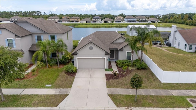 14317 Italia Dr, Wimauma, FL 33598 - view of front of home with a residential view, a garage, concrete driveway, stucco siding, and a fenced backyard