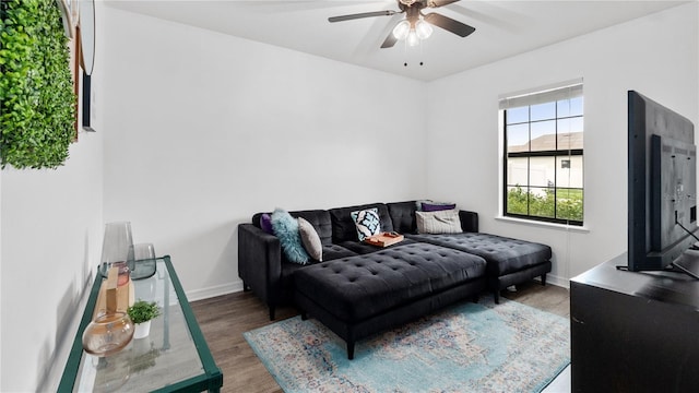 14317 Italia Dr, Wimauma, FL 33598 - living room with ceiling fan and wood finished floors