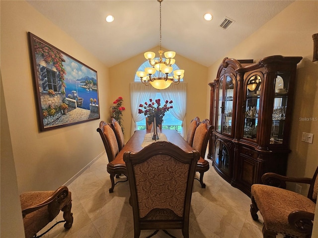 6900 Molakai Cir, Boynton Beach, FL 33437 - dining space featuring a chandelier, lofted ceiling, and recessed lighting