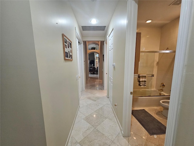 6900 Molakai Cir, Boynton Beach, FL 33437 - corridor with light marble finish flooring and recessed lighting