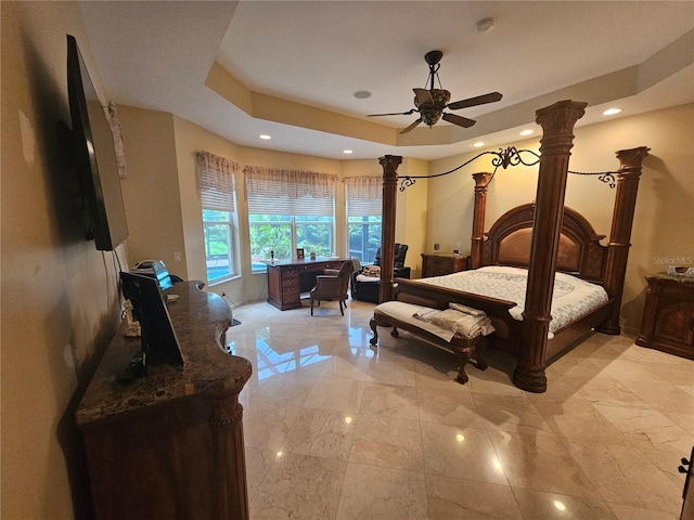 6900 Molakai Cir, Boynton Beach, FL 33437 - bedroom featuring recessed lighting, ceiling fan, and a raised ceiling
