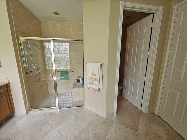 6900 Molakai Cir, Boynton Beach, FL 33437 - full bath with a stall shower, vanity, and marble look tile flooring