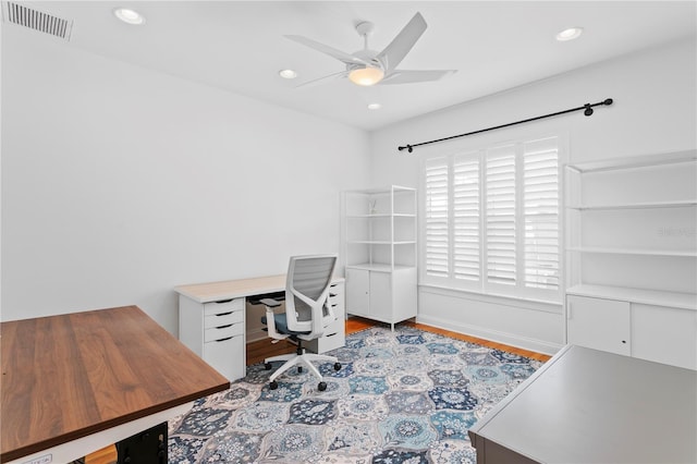 305 Sea Island Way, Tampa, FL 33602 - home office featuring ceiling fan, wood finished floors, and recessed lighting
