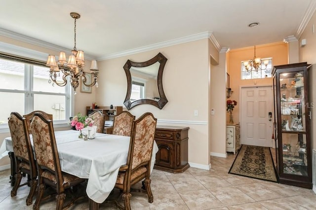 2639 Yukon Cliff Dr, Ruskin, FL 33570 - dining room with a chandelier, crown molding, and light tile patterned flooring
