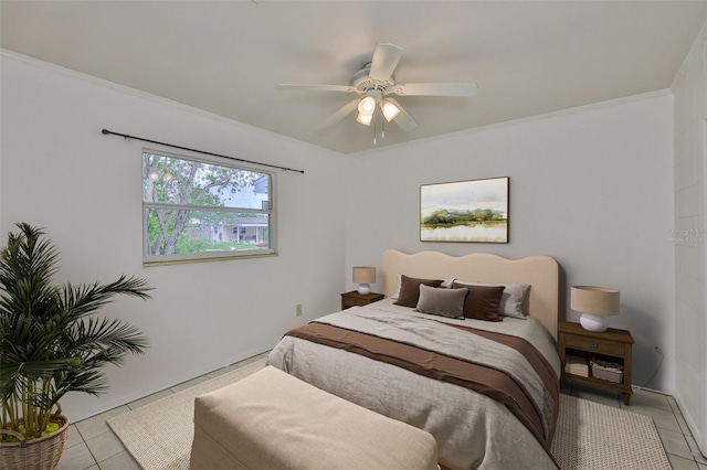 106 W N Branch Rd, Ruskin, FL 33570 - bedroom with tile patterned floors, ornamental molding, and a ceiling fan