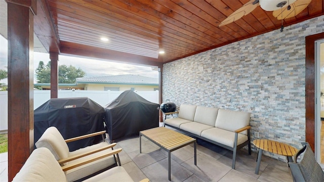 14424 Neptune Rd, Seminole, FL 33776 - view of patio with an outdoor living space, a grill, and ceiling fan