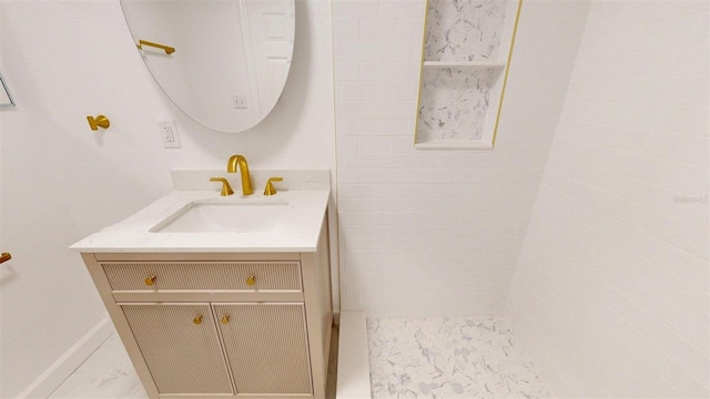 1431 Island Dr S, South Pasadena, FL 33707 - bathroom featuring vanity and marble look tile flooring