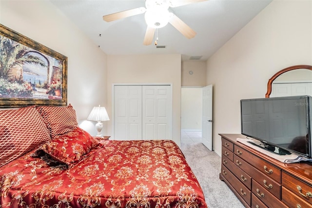 117 Camelot Ridge Dr, Brandon, FL 33511 - bedroom with light carpet, a closet, and ceiling fan