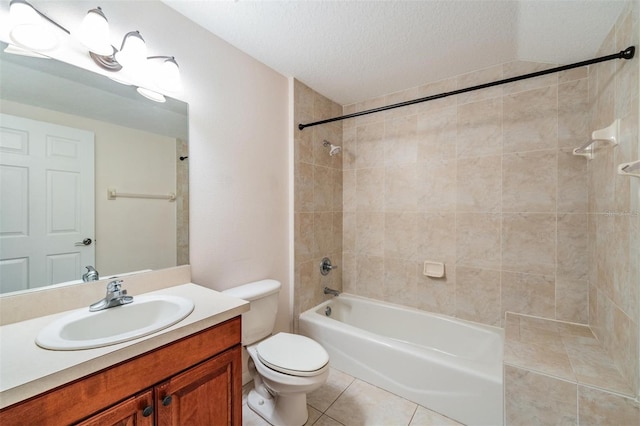 117 Camelot Ridge Dr, Brandon, FL 33511 - bathroom with vanity, tile patterned floors, shower / tub combination, and a textured ceiling