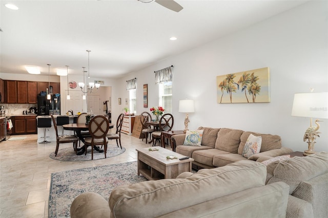 11444 Alachua Creek Ln, Riverview, FL 33579 - living area featuring a chandelier and recessed lighting