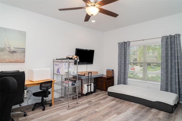 11444 Alachua Creek Ln, Riverview, FL 33579 - home office featuring wood finished floors and a ceiling fan
