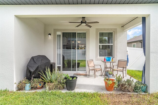 11444 Alachua Creek Ln, Riverview, FL 33579 - view of patio with ceiling fan and grilling area
