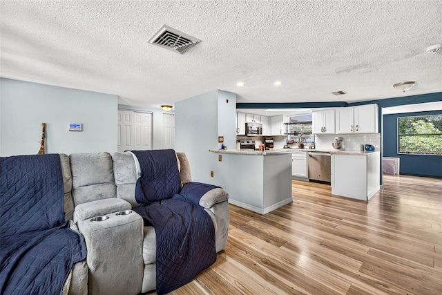 7814 Burnham Dr, Port Richey, FL 34668 - living area featuring a textured ceiling, light wood-type flooring, and recessed lighting