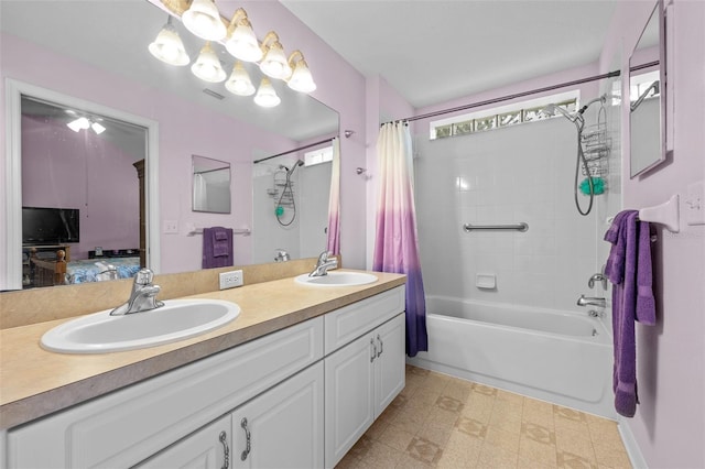 5112 Prairie View Way, Wesley Chapel, FL 33545 - bathroom featuring shower / tub combo, double vanity, ensuite bath, and tile patterned floors