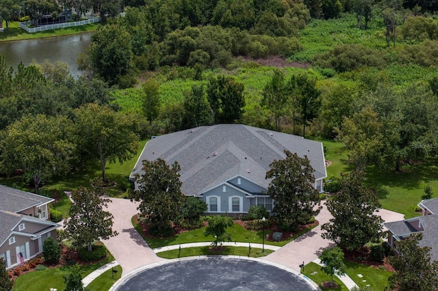 27455 Mistflower Dr, Wesley Chapel, FL 33544 - aerial view of property and surrounding area with a nearby body of water and a forest