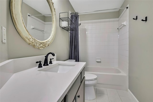 19635 Bellehurst Loop, Land O Lakes, FL 34638 - full bath featuring vanity, tile patterned floors, and shower / bath combination with curtain