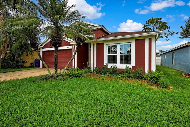 19635 Bellehurst Loop, Land O Lakes, FL 34638 - ranch-style house with a garage, driveway, stucco siding, and a front yard