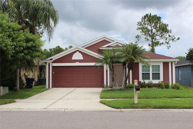 19635 Bellehurst Loop, Land O Lakes, FL 34638 - single story home with stucco siding, a garage, driveway, and a front yard