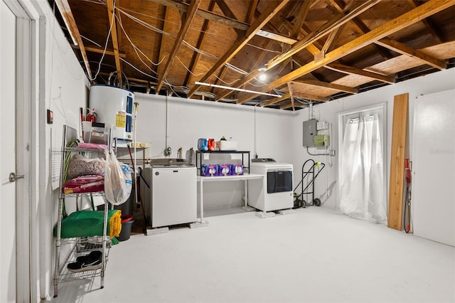 8004 Beaver Creek Loop, Hudson, FL 34667 - basement with washing machine and clothes dryer, electric panel, and electric water heater