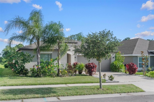 11303 Misty Moss Dr, Wimauma, FL 33598 - view of front of home featuring stucco siding, an attached garage, and a front lawn