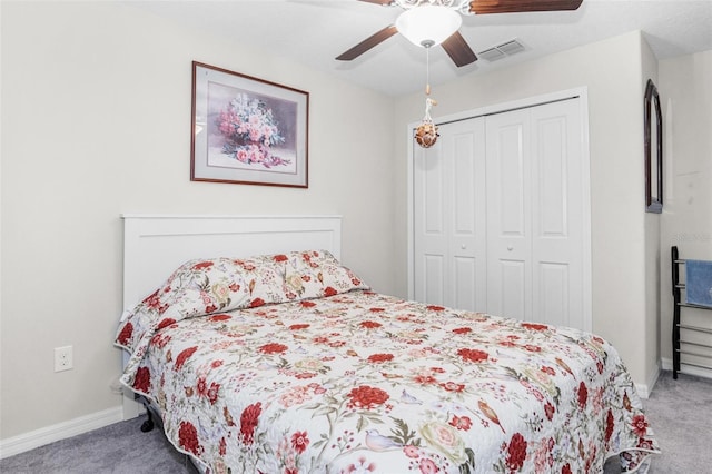 11303 Misty Moss Dr, Wimauma, FL 33598 - bedroom featuring carpet floors, a closet, and a ceiling fan