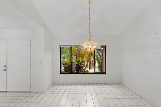 9311 136th Way, Seminole, FL 33776 - unfurnished dining area featuring a chandelier and vaulted ceiling