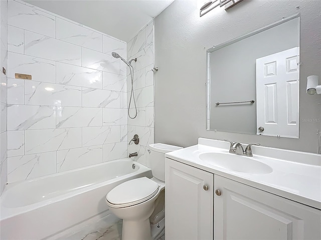 6228 Florida Cir W, Apollo Beach, FL 33572 - bathroom with vanity, bathtub / shower combination, and marble look tiles