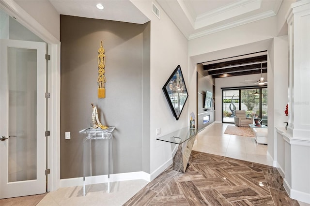 1042 Tuscany Dr, Trinity, FL 34655 - entrance foyer featuring crown molding and ceiling fan
