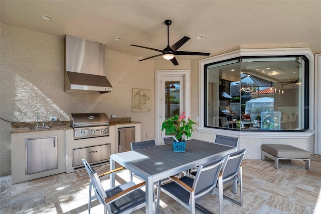 1042 Tuscany Dr, Trinity, FL 34655 - view of patio / terrace with ceiling fan, area for grilling, and outdoor dining space
