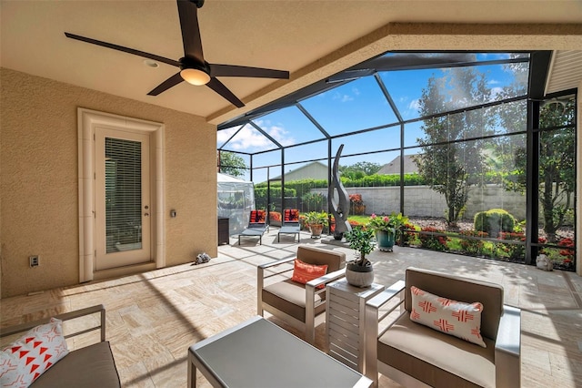1042 Tuscany Dr, Trinity, FL 34655 - view of patio featuring a ceiling fan and a lanai