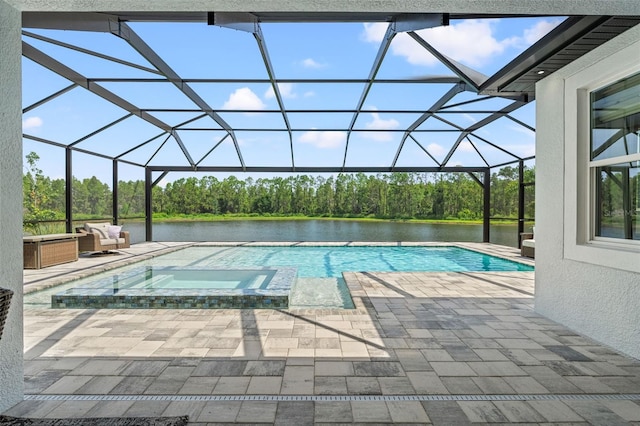 7819 Notched Pine Bnd, Wesley Chapel, FL 33545 - view of pool featuring a water view, a patio, and glass enclosure