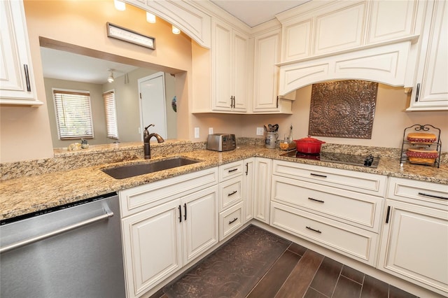 1132 Gershwin Dr, Largo, FL 33771 - kitchen featuring dishwasher, light stone countertops, and black electric stovetop
