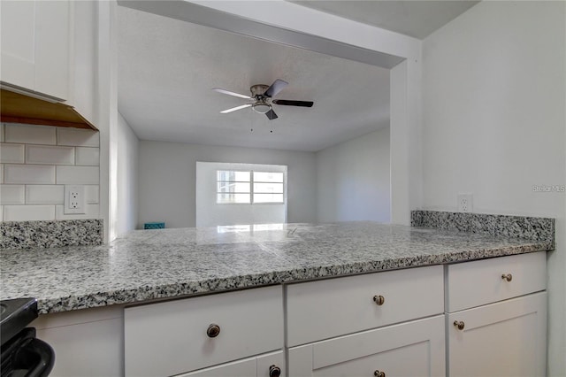 4901 Onyx Ln Unit 204, New Port Richey, FL 34652 - kitchen featuring white cabinets, ceiling fan, light stone counters, and tasteful backsplash