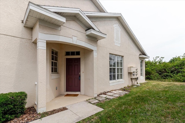 6260 Olivedale Dr, Riverview, FL 33578 - entrance to property featuring stucco siding and a lawn