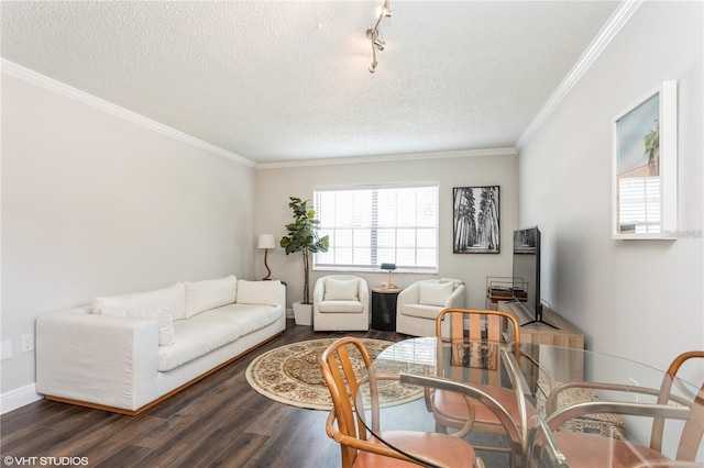 2207 S Carolina Ave Unit 10, Tampa, FL 33629 - living area with dark wood finished floors, crown molding, a textured ceiling, and track lighting
