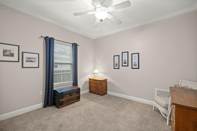 13252 SW 6th Ave, Newberry, FL 32669 - sitting room with carpet floors, crown molding, and a ceiling fan