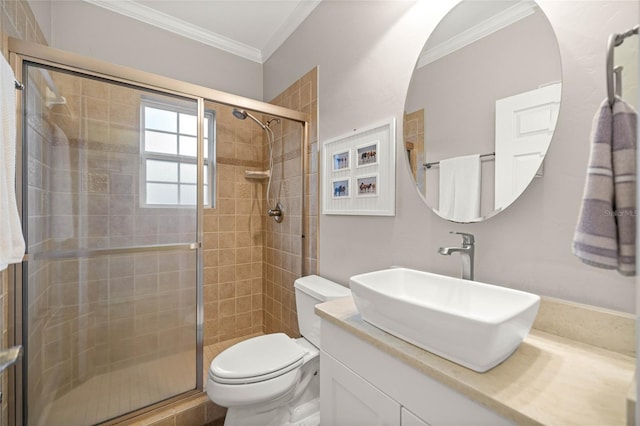 13252 SW 6th Ave, Newberry, FL 32669 - full bath with crown molding, vanity, and a shower stall