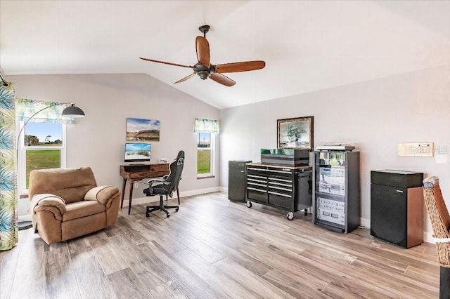 20 Bunker Ter, Rotonda West, FL 33947 - office featuring a ceiling fan, vaulted ceiling, and light wood finished floors