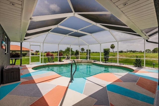 20 Bunker Ter, Rotonda West, FL 33947 - swimming pool with a patio area, glass enclosure, and a lawn