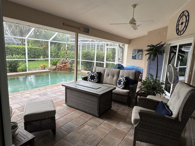 1060 Harbour Wood Dr, Punta Gorda, FL 33983 - sunroom / solarium with a ceiling fan and outdoor lounge area