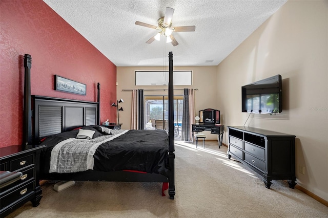 1304 N Jasmine Ave, Tarpon Springs, FL 34689 - bedroom with a textured ceiling, access to outside, carpet flooring, and a ceiling fan
