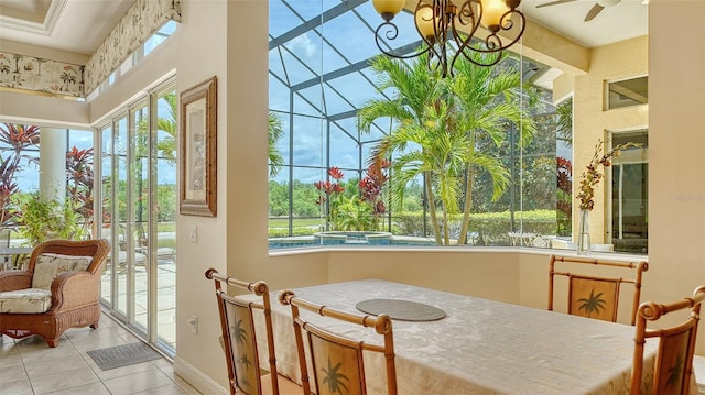 15110 Sundial Pl, Lakewood Ranch, FL 34202 - dining space with tile patterned flooring, plenty of natural light, and a ceiling fan
