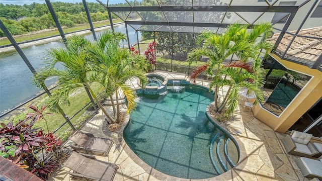 15110 Sundial Pl, Lakewood Ranch, FL 34202 - balcony with a pool with connected hot tub, a water view, and view of pool