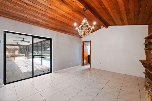 1116 Dagmar Ave, Spring Hill, FL 34606 - empty room with light tile patterned floors, wooden ceiling, and a chandelier